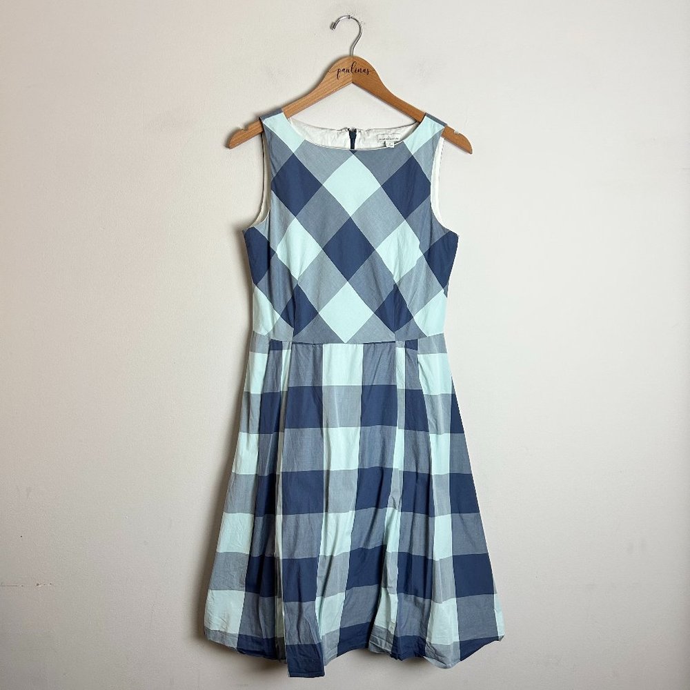 LL Bean Signature Blue Check Sleeveless Cotton Belted A-Line Dress 6 S
